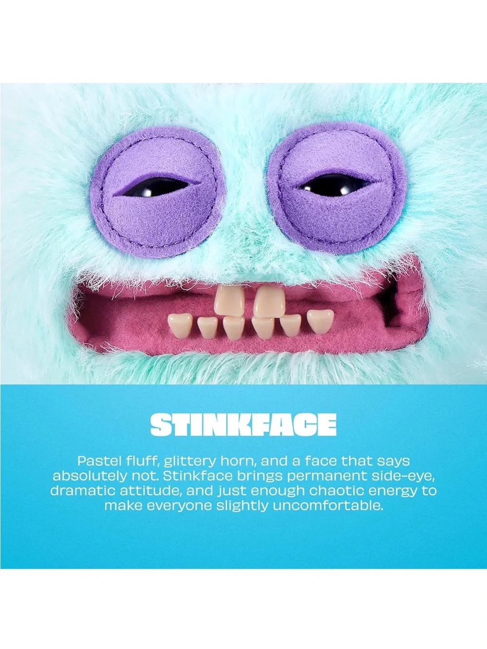 Zuru Stinkface Fugglecorns Plush Monster Handbag in Aqua with Purple Eyes